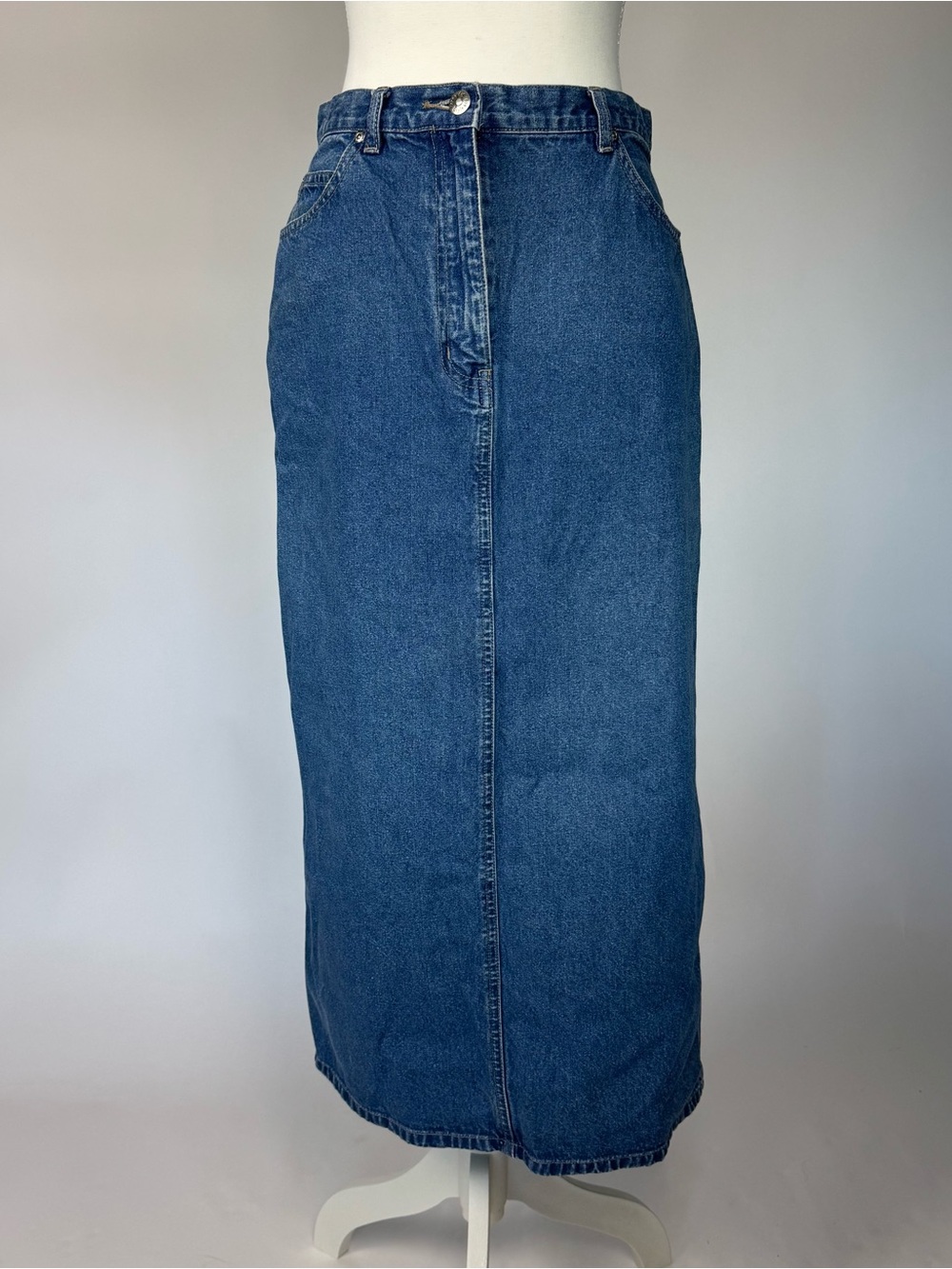 Style & Co. Washed Blue Denim Skirt with Branded Button